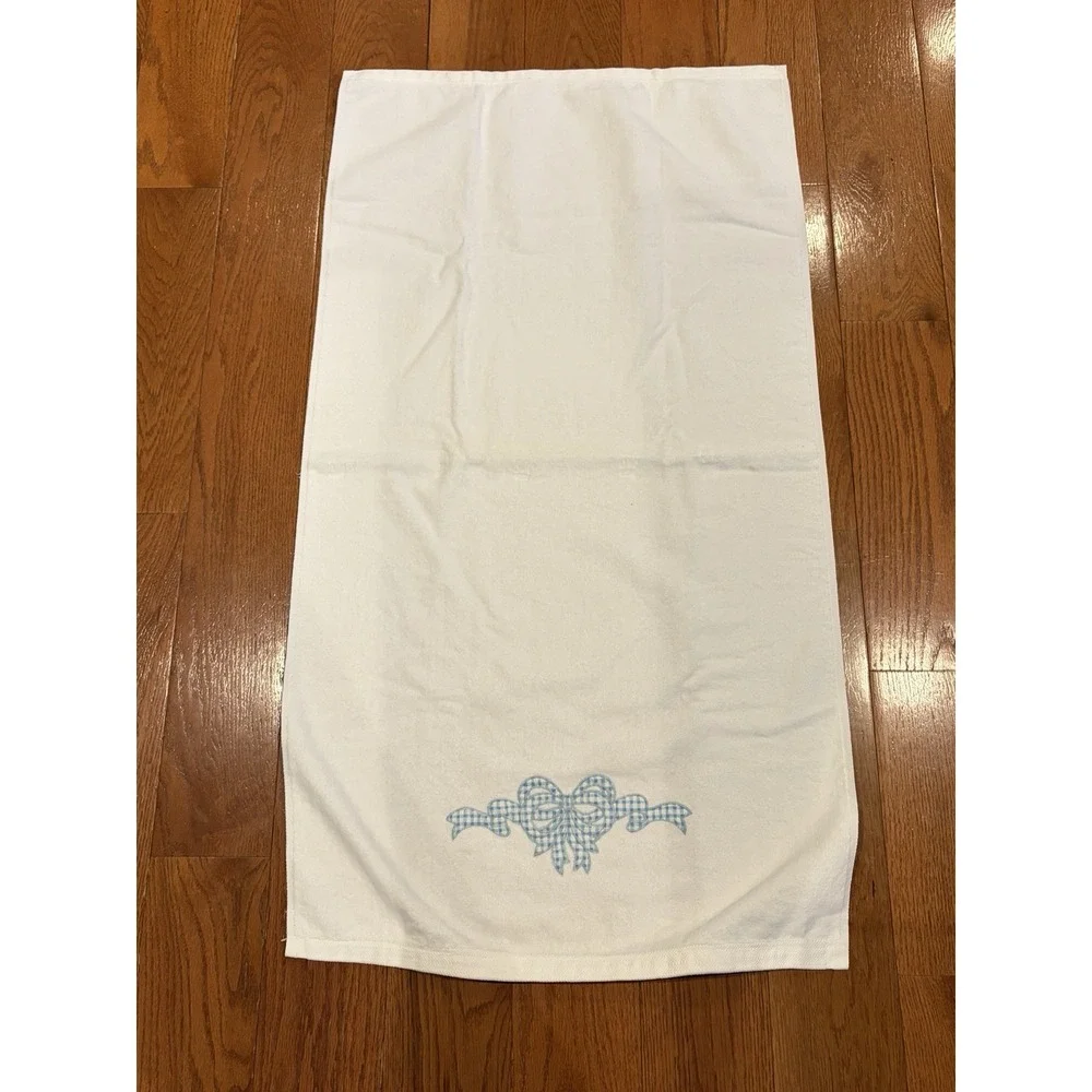 Vintage Grand Prix by Avanti Blue Gingham Bow Bath Towels Set of‎ 2 USA